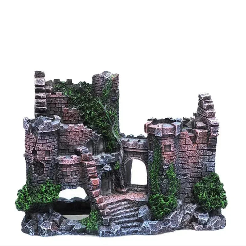 Décoration Aquarium Château Antique en Résine – Grotte, Bâtiment, Ornement Aquascaping