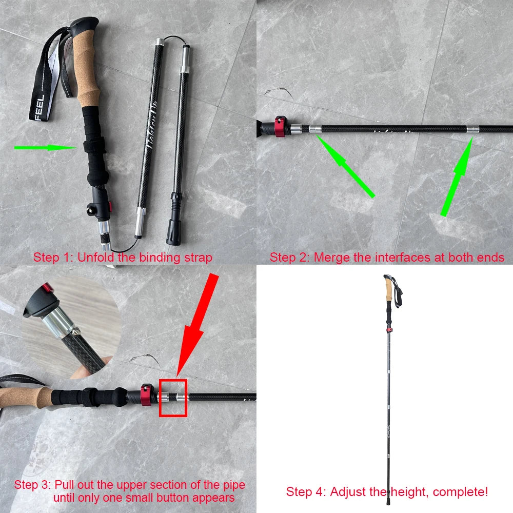 Bâtons de Randonnée Pliables 5 Sections – Aluminium ou Carbone, Poignée Liège, Ultra-Légers 240g