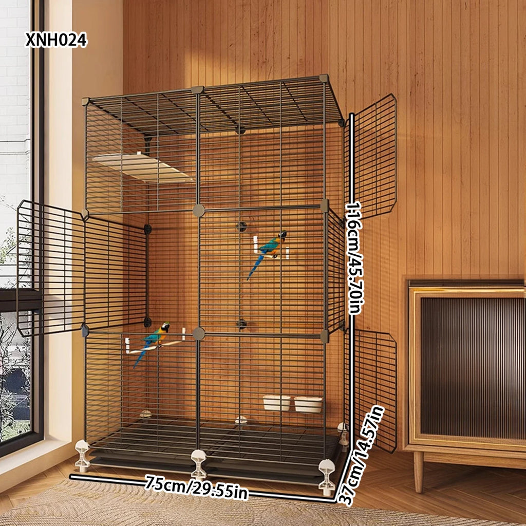 Cage à Oiseaux Barreaux Renforcés & Épais – Grande Volumé Style Villa pour Perroquets, Calopsites, Inseparábles, Mainates & Pinsons