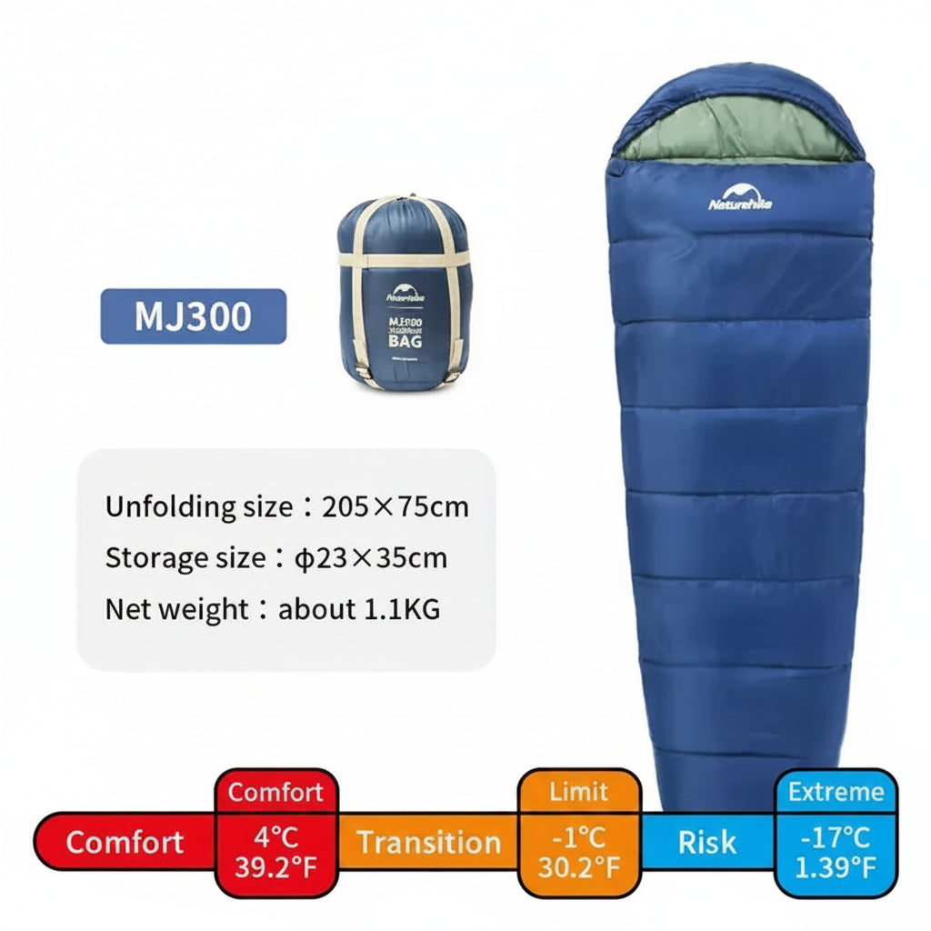 Sac de Couchage MJ300 -1°C Léger MJ600 -12°C Momie – Camping, Randonnée, Alpinisme, Printemps Automne Hiver