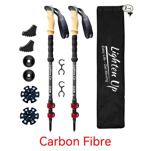 Bâtons de Randonnée Ultra-Léger – Carbone ou Aluminium, Pliables Télescopiques, 65–134 cm (Lot de 2)