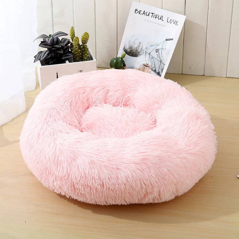 Corbeille Ronde en Peluche Longue pour Chat et Chien – Coussin Sofa Chaud, Idéal pour l'Hiver