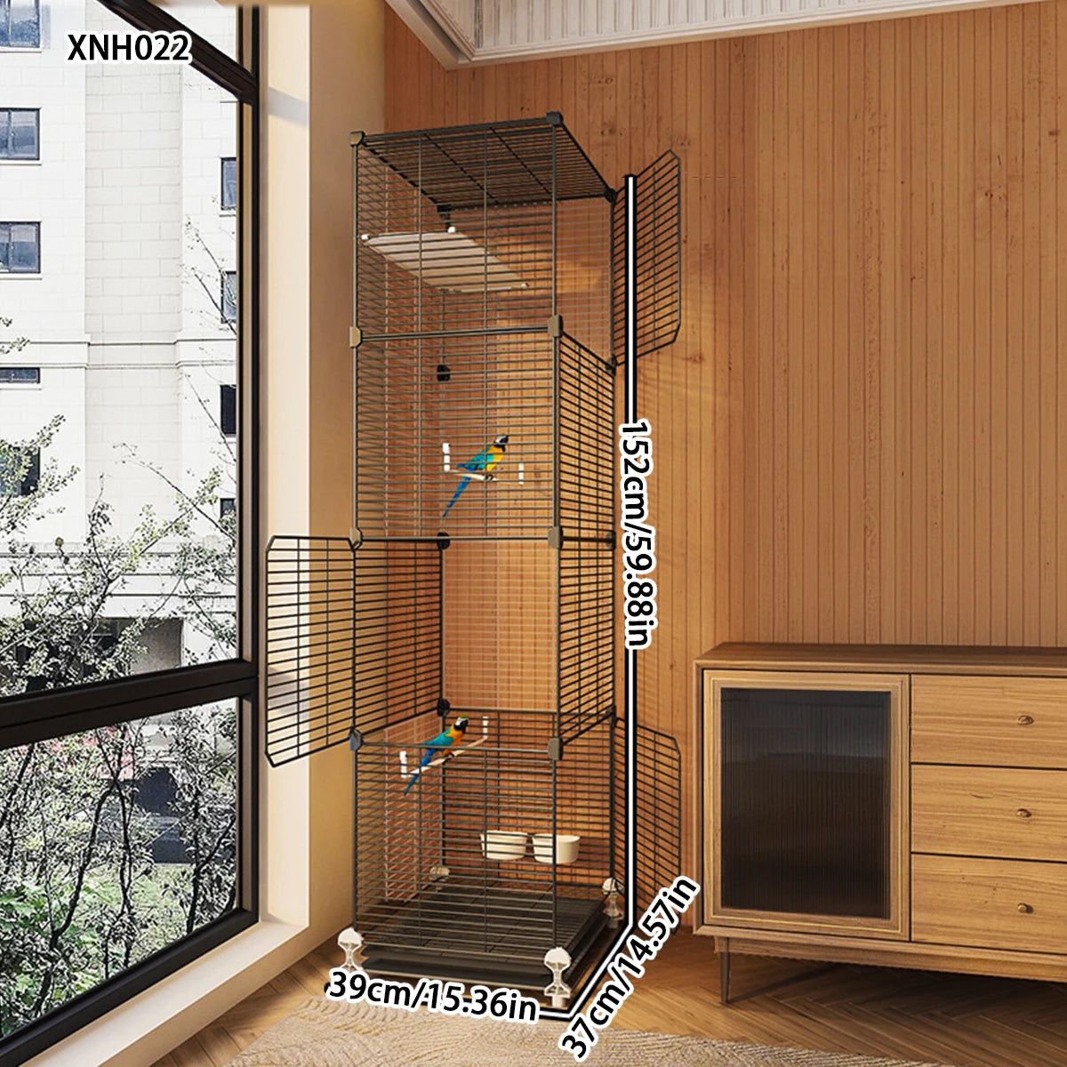 Cage à Oiseaux Barreaux Renforcés & Épais – Grande Volumé Style Villa pour Perroquets, Calopsites, Inseparábles, Mainates & Pinsons