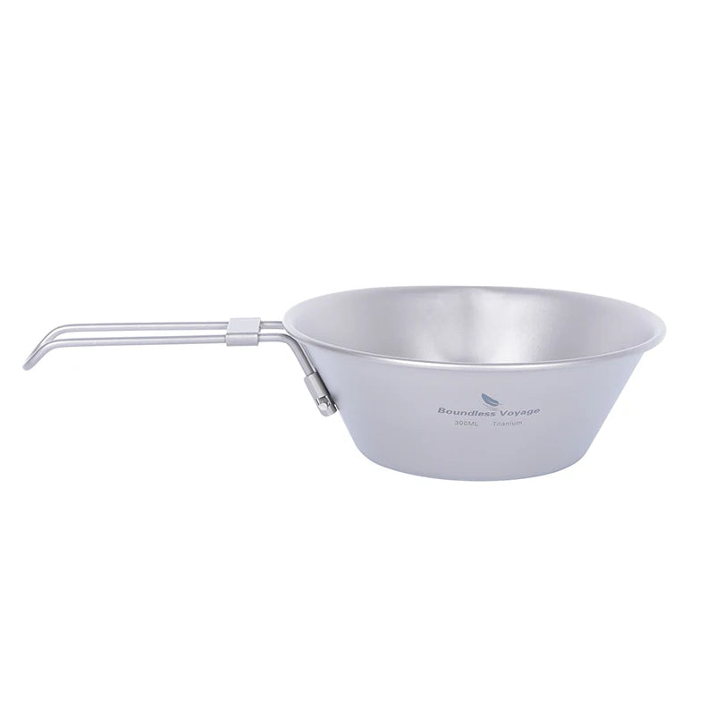 Bol en Titane avec Poignée Pliante  Bol à Riz Portable pour Camping & Pique-nique  300ml & 450ml