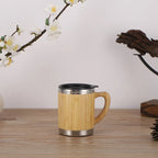Tasse Thermos Bambou avec Affichage de Température – Bouteille Isotherme en Inox, Couvercle Rabattable, Écologique