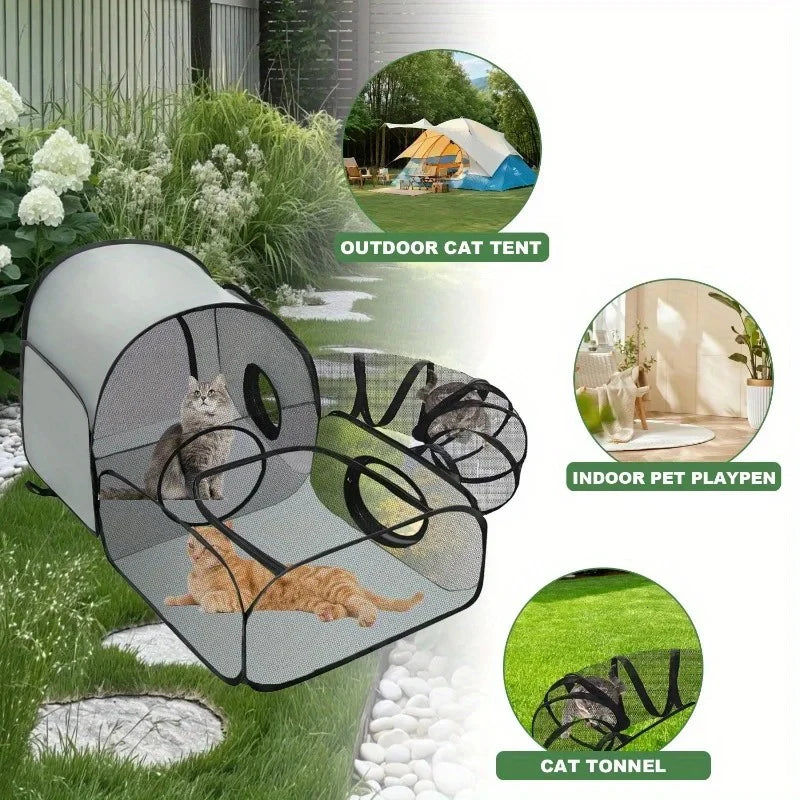 Parc Portable et Respirant pour Chien avec Tunnel Entourant – Enclos Intérieur/Extérieur pour Chats et Petits Animaux