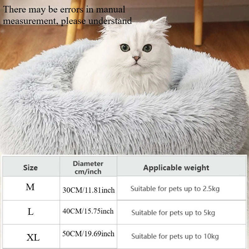 Corbeille Ronde en Peluche Rayée pour Chat et Chien – Douce, Chaude, Sommeil Profond