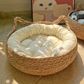 Corbeille pour Chat Tressée à la Main en Osier – Coussin Amovible et Lavable, Toutes Saisons, Accessoires Animaux