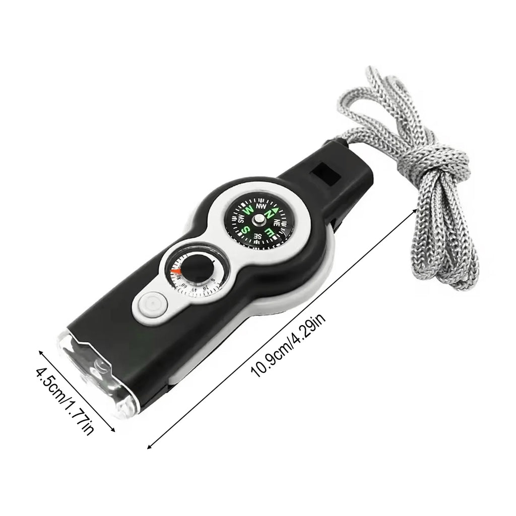 Sifflet de Survie 7-en-1 avec Lumière LED & Thermomètre – Kit d'Urgence Outdoor Randonnée Camping