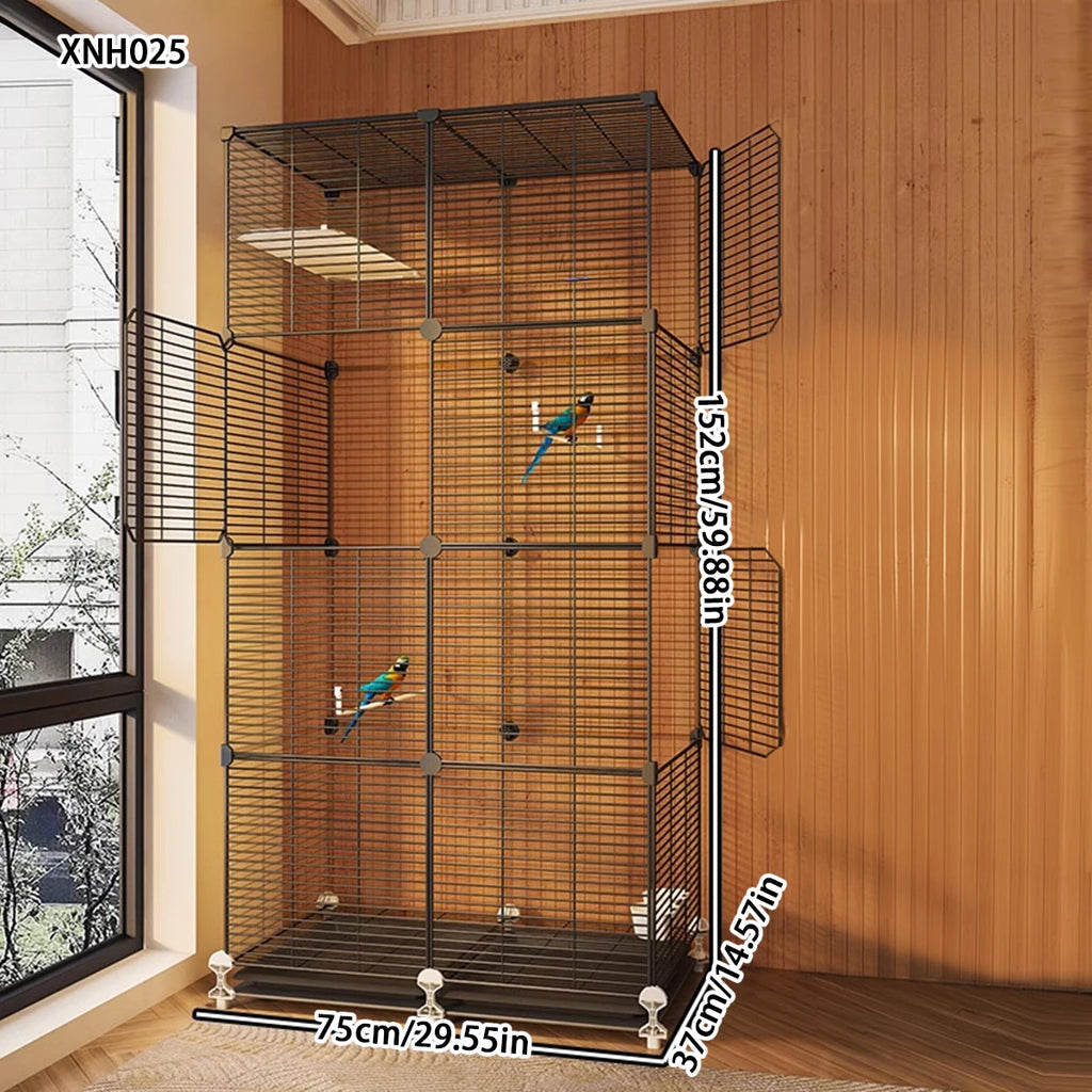Cage à Oiseaux Barreaux Renforcés & Épais – Grande Volumé Style Villa pour Perroquets, Calopsites, Inseparábles, Mainates & Pinsons