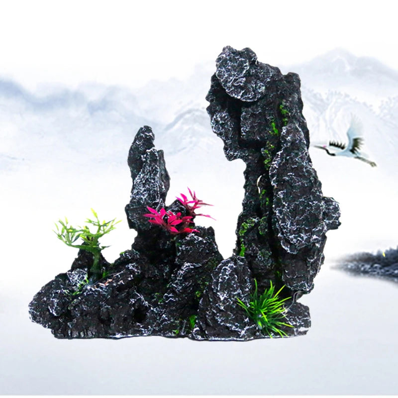 Décoration Aquarium en Résine – Rocaille, Montagne, Grotte, Arbre – Ornement Naturel pour Bac à Poissons
