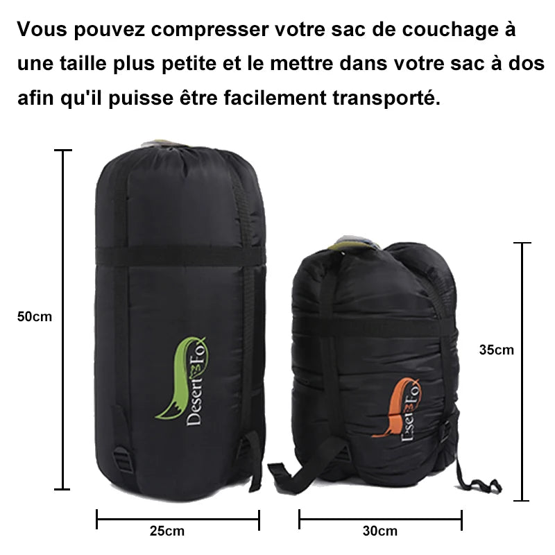 Sac de Couchage Double – Pour 2 Personnes – 2 Oreillers Gonflables Inclus – Camping, Voyage – 220x150cm