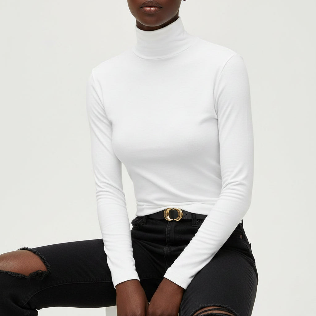 T-shirt Col Roulé Manches Longues Femme – Style Y2K, Mode Coréenne, Modal Élégant, Automne Hiver