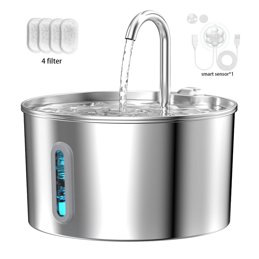 Fontaine à Eau Automatique 2,2L pour Chat – Inox, Pompe Silencieuse, Filtration, Fenêtre Visuelle