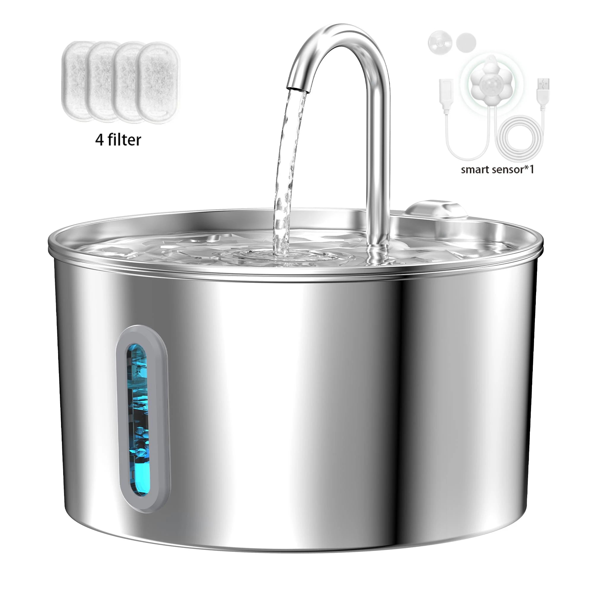 Fontaine à Eau Automatique 2,2L pour Chat – Inox, Pompe Silencieuse, Filtration, Fenêtre Visuelle