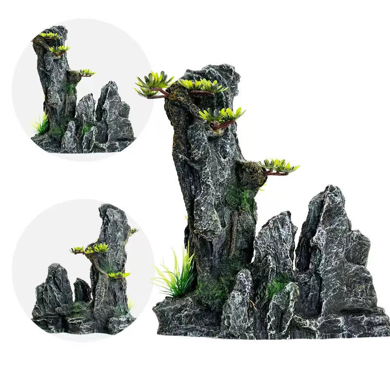 Décoration Aquarium en Résine – Rocaille, Montagne, Grotte, Arbre – Ornement Naturel pour Bac à Poissons