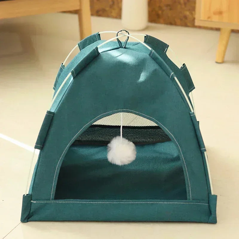 Tente Lit pour Chat Semi-Fermée Amovible – Panier Canapé Canvas, Maison Grotte pour Chat & Chien, Déco Chambre