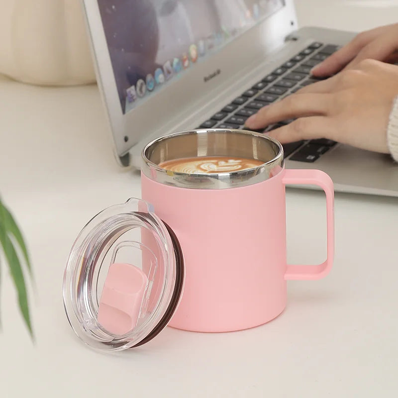 Mug en Inox 304 – 650 ml, Double Paroi Anti-Brûlure, Isotherme avec Couvercle & Anse – Tasse Café, Thé, Lait