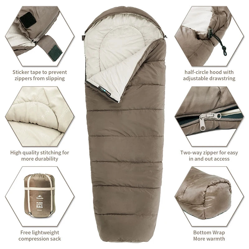 Sac de Couchage MJ300 -1°C Léger MJ600 -12°C Momie – Camping, Randonnée, Alpinisme, Printemps Automne Hiver
