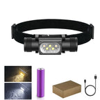 Mini Lampe Frontale LED USB Type-C 18650 – Lumière Blanche, Rouge, Verte, Bleue, Jaune & UV 395nm pour Pêche, Chasse et Camping