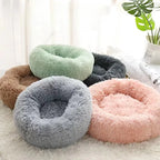 Corbeille Ronde en Peluche Rayée pour Chat et Chien – Douce, Chaude, Sommeil Profond
