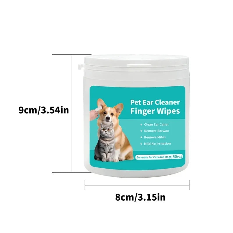 Lingettes Nettoyantes pour Oreilles d'Animaux – Doigtiers Jetables Anti-Acariens pour Chien et Chat – Lot de 50