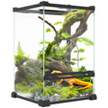 Terrarium en Verre pour Reptiles – Vivarium 12 L avec Couvercle en Grille Métallique, 20x20x30 cm, Noir