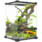 Terrarium en Verre pour Reptiles – Vivarium 12 L avec Couvercle en Grille Métallique, 20x20x30 cm, Noir