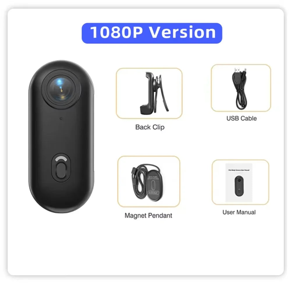 Mini Caméra d'Action 4K Pocket Magnétique – WiFi Sans Fil, Étanche, Enregistreur Corporel POV pour Casque et Vélo