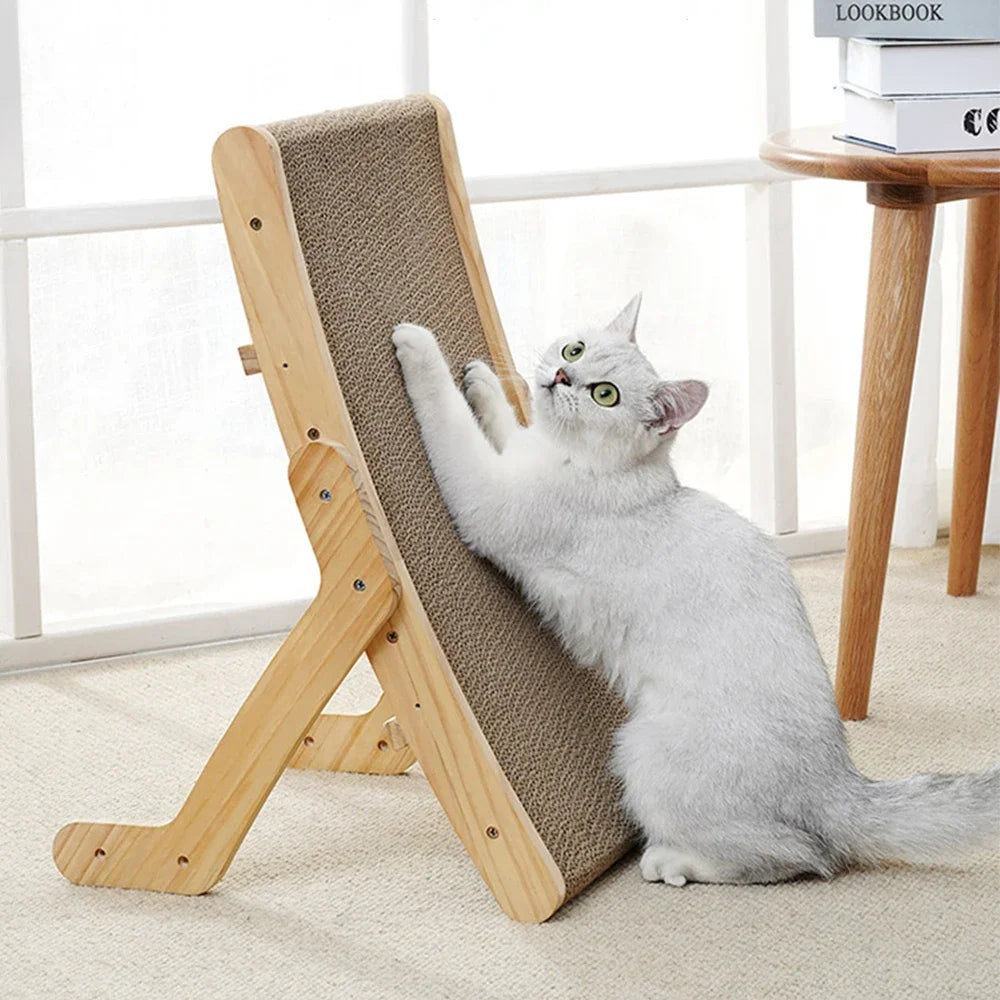 Griffoir Carton 3-en-1 avec Cadre en Bois – Lit Grattoir Réversible, Jouet & Meuble pour Chat