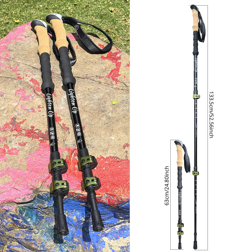 Bâtons de Randonnée Télescopiques – Aluminium, Poignée Liège, 65–135 cm, Légers 620g (Lot de 2)