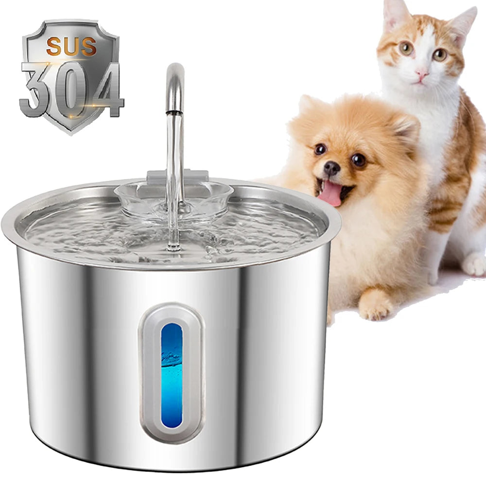 Fontaine à Eau en Acier Inoxydable pour Chat et Chien – 2,2L / 75oz, Distributeur Automatique, Système de Filtration