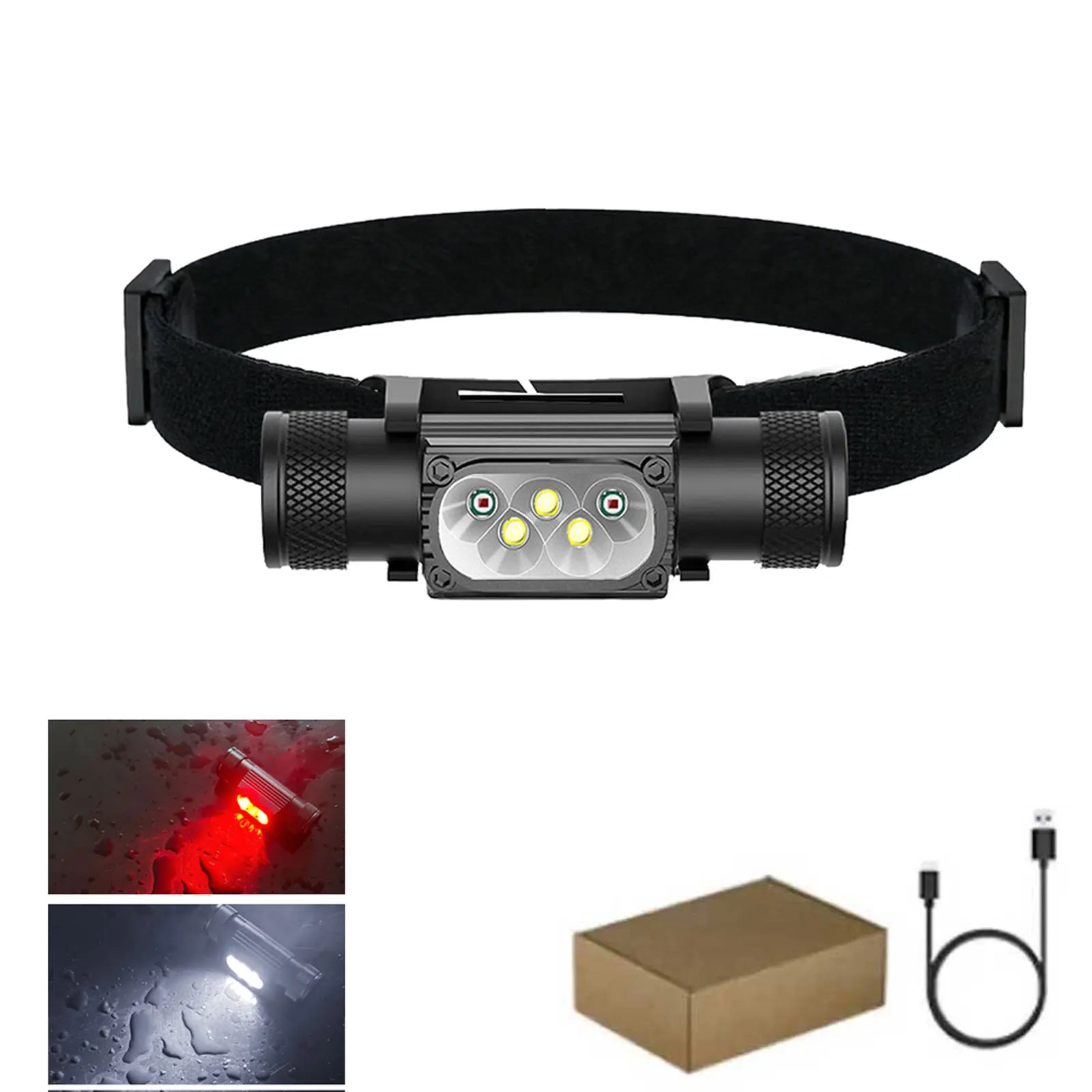 Mini Lampe Frontale LED USB Type-C 18650 – Lumière Blanche, Rouge, Verte, Bleue, Jaune & UV 395nm pour Pêche, Chasse et Camping