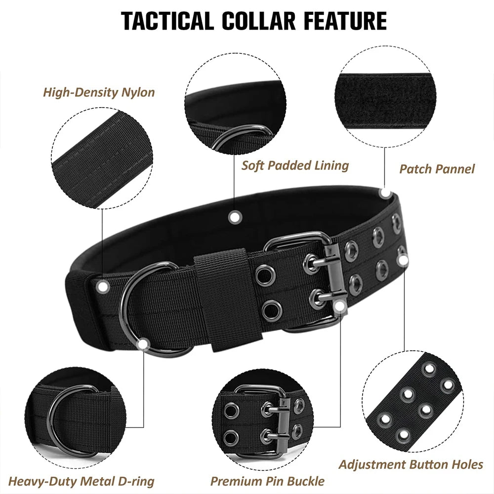 Collier Tactique Militaire pour Chien – Nylon Robuste, Réglable, pour Chiens Moyens et Grands