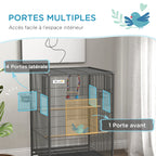 Cage à Oiseaux sur Pied & Roulettes avec Balançoire, Perchoirs, Plateau Coulissant & Mangeoires – Inséparables, Canaris, Perruches – 48x46x78 cm Acier Gris