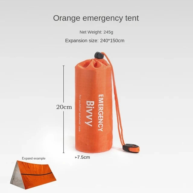 Kit de Survie d’Urgence 2 Personnes – Tente Mylar, Sac de Couchage, Couverture Thermique SOS Réutilisable