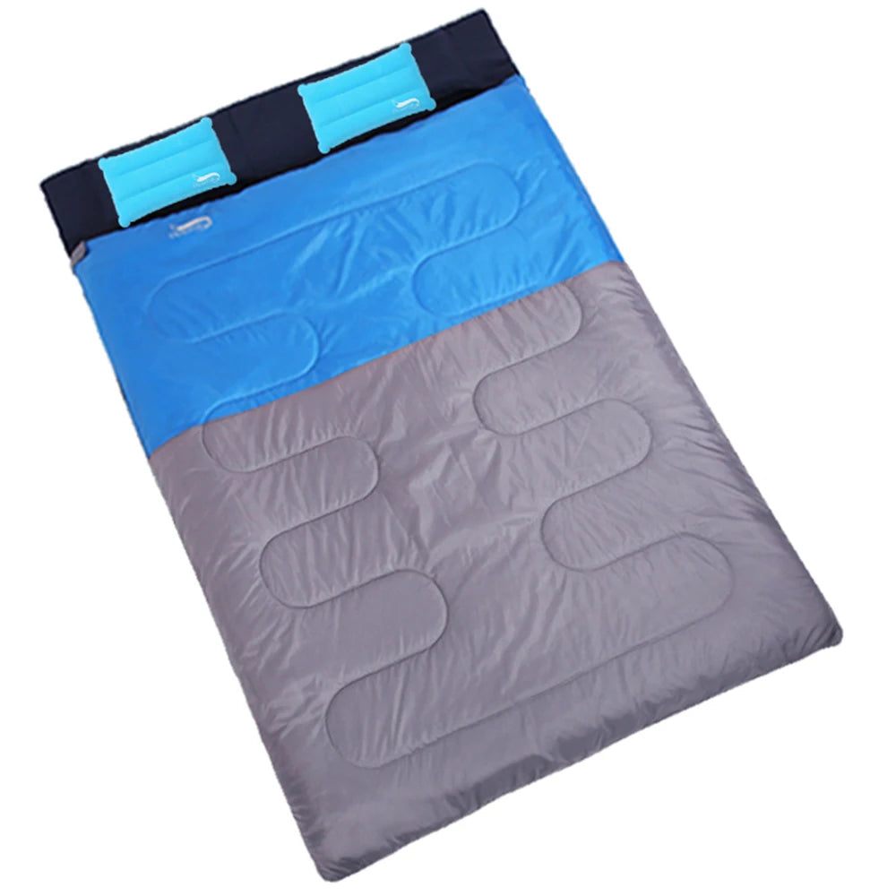 Sac de Couchage Double – Pour 2 Personnes – 2 Oreillers Gonflables Inclus – Camping, Voyage – 220x150cm