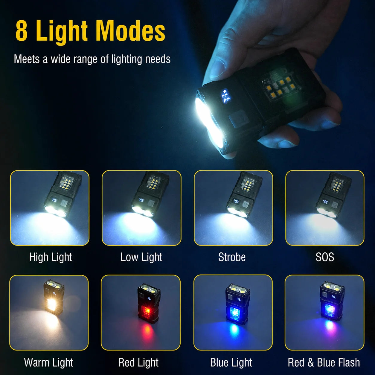 Lampe de Poche COB LED Rechargeable 8 Modes – Rotation 180°, Mini EDC Imperméable IPX45, Idéale Réparation Auto et Urgences