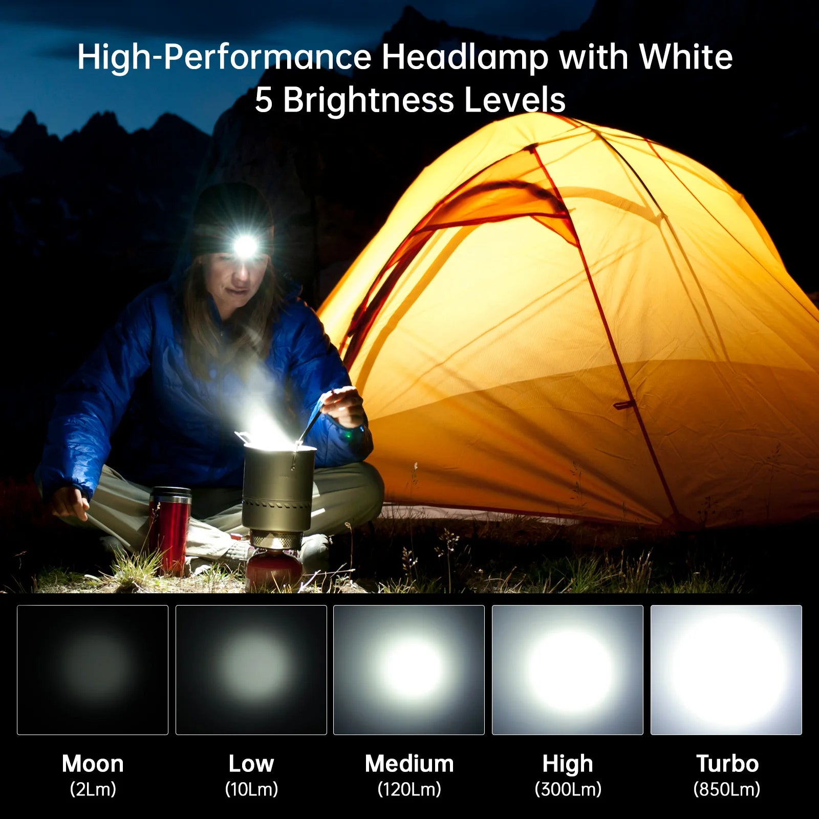 Lampe Frontale 850 Lumens avec Lumière Rouge, Clip Magnétique | Camping, Randonnée, Pêche