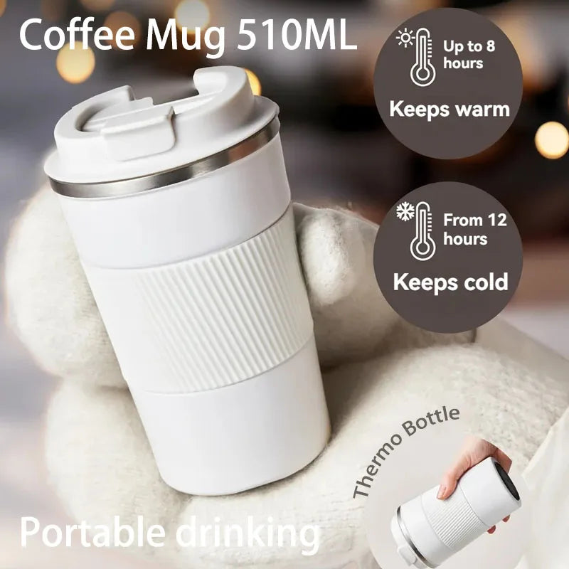 Mug Thermos Isotherme en Inox 380/510 ml – Tasse de Voyage pour Café, Sports Outdoor, Chaud & Froid