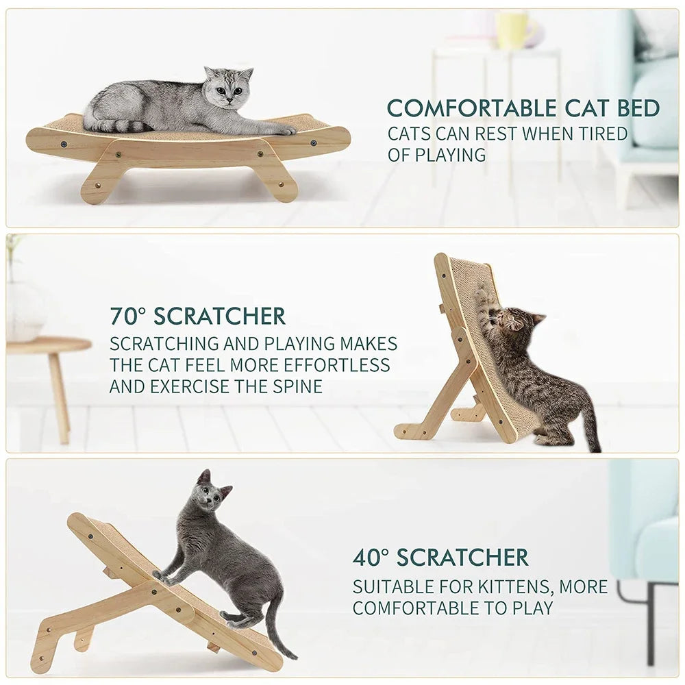Griffoir Carton 3-en-1 avec Cadre en Bois – Lit Grattoir Réversible, Jouet & Meuble pour Chat