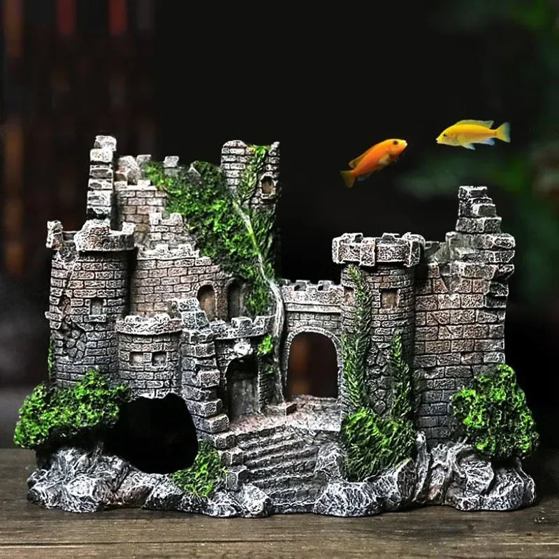 Décoration Aquarium Château Antique en Résine – Grotte, Bâtiment, Ornement Aquascaping