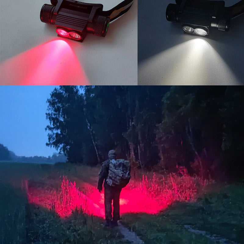 Lampe Frontale LED Rechargeable 90 CRI | Lumière Blanche 5000K + Rouge Profond 660nm