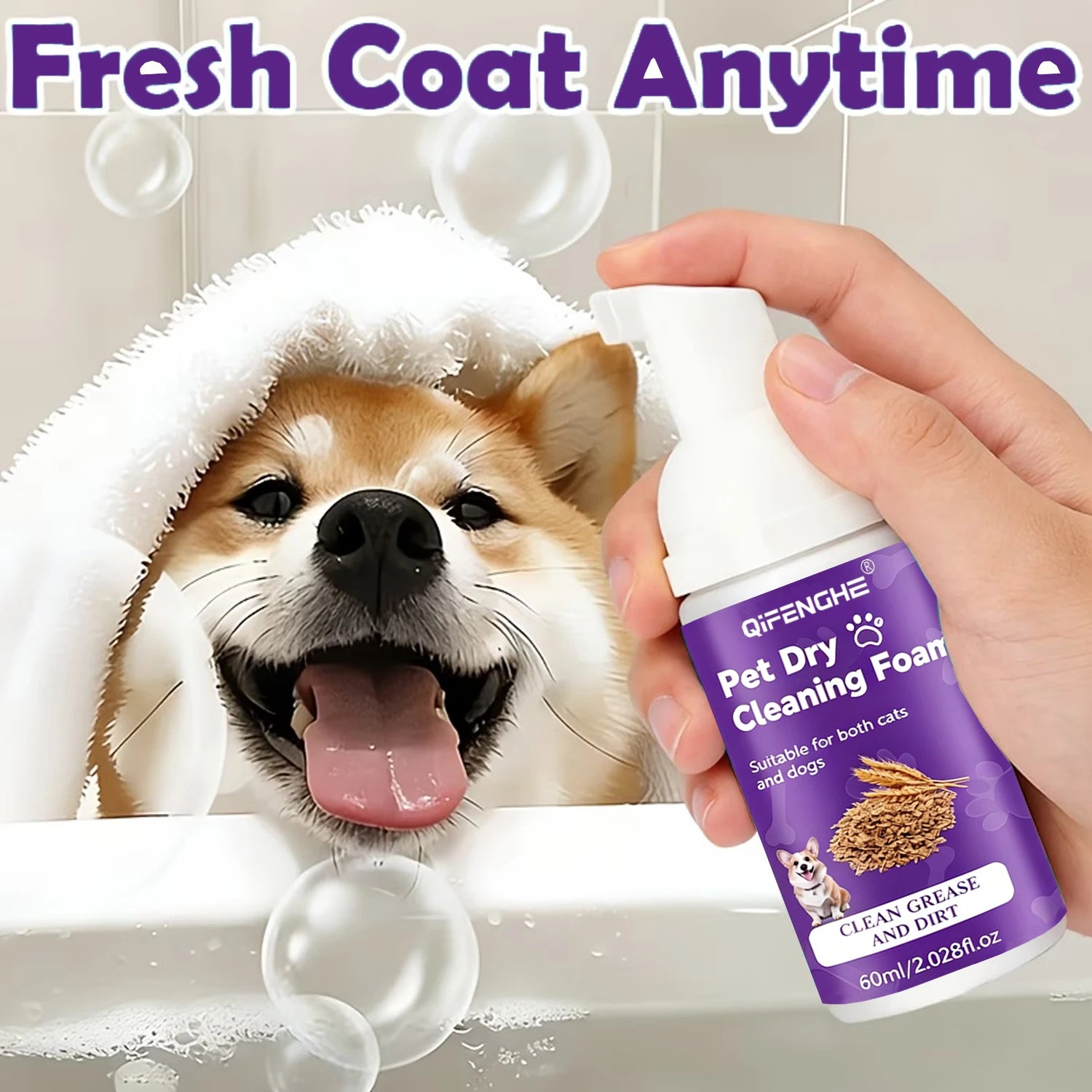 Shampoing Sec Mousse pour Chiens & Chats – Sans Rinçage, Déodorant & Nettoyant pour Chiot & Chaton