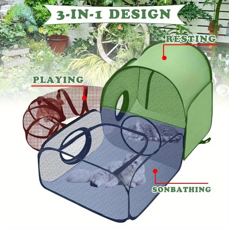 Parc Portable et Respirant pour Chien avec Tunnel Entourant – Enclos Intérieur/Extérieur pour Chats et Petits Animaux