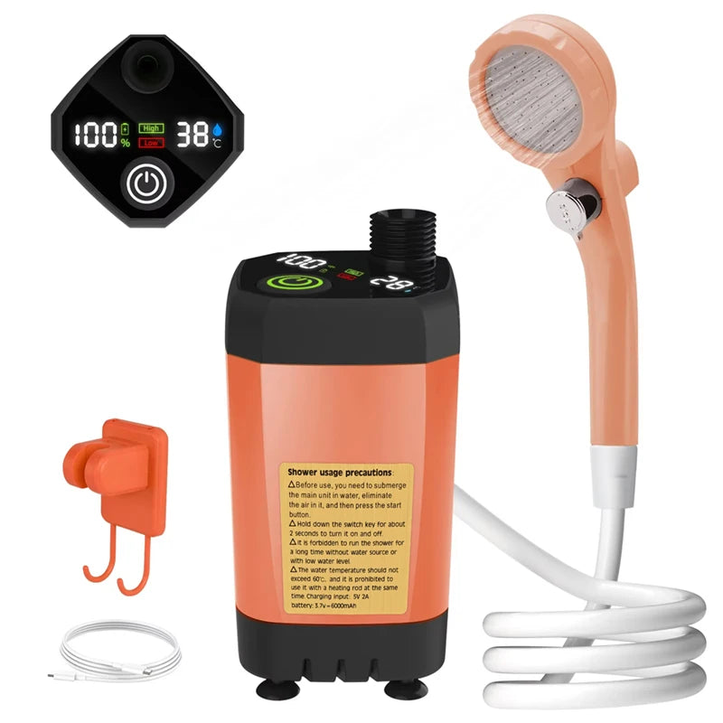 Pompe Douche de Camping Portable 6000mAh – Kit Douche Outdoor avec Écran Digital Intelligent