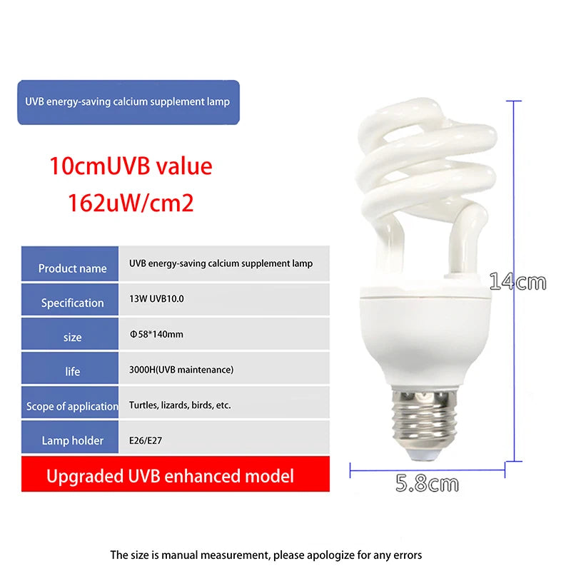 Lampe UVB pour Reptiles 13W/26W – Éclairage Économique à Rayons UV 5.0/10.0 pour Terrarium, Tortues, Lézards et Serpents