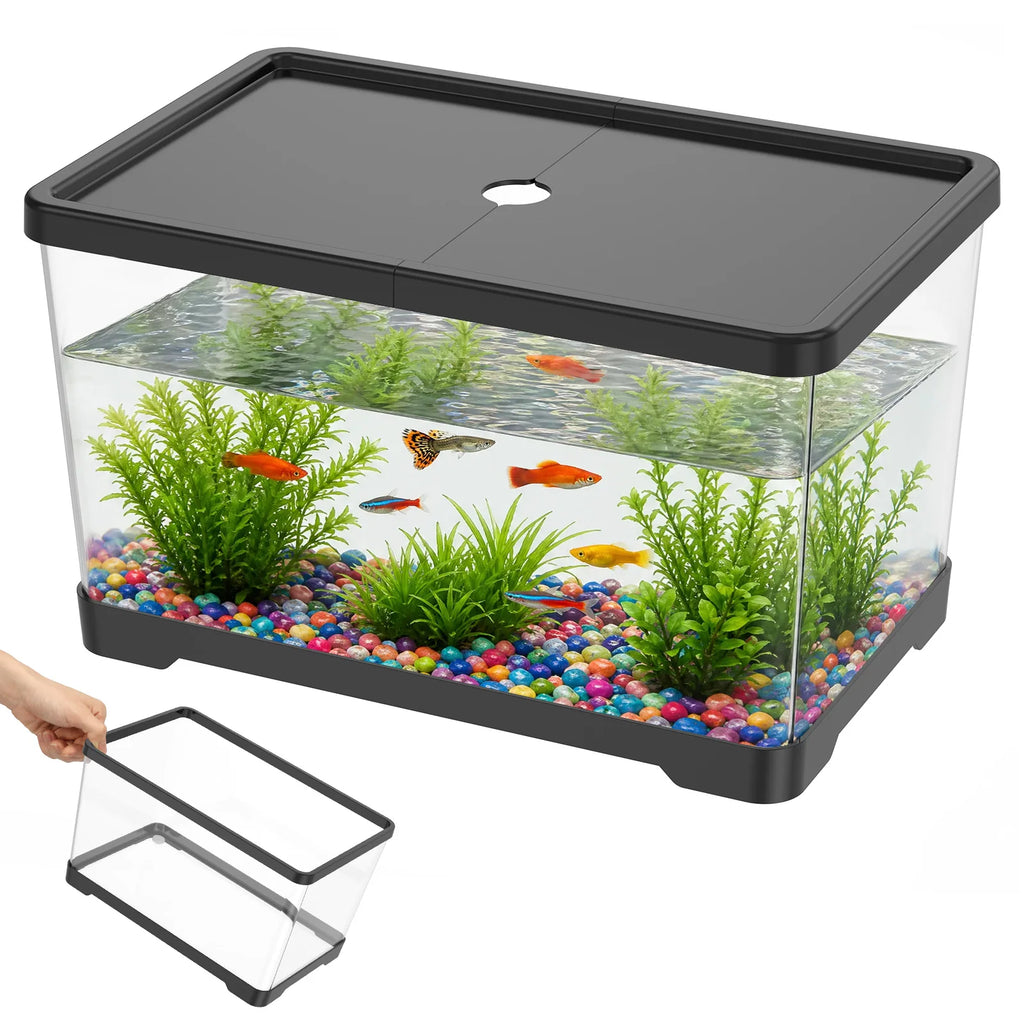 Aquarium Transparent Rectangulaire avec Couvercle – Bureau ou Maison, Plantes Aquatiques, Décoration Intérieure