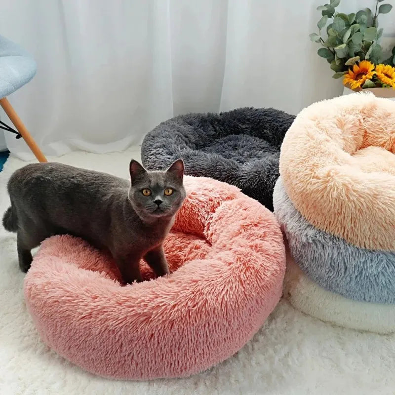 Corbeille Ronde en Peluche Longue pour Chat et Chien – Coussin Sofa Chaud, Idéal pour l'Hiver