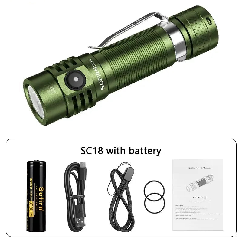 Lampe de Poche EDC 1800lm, Rechargeable USB-C | LED SST40, Optique TIR, Batterie 18650